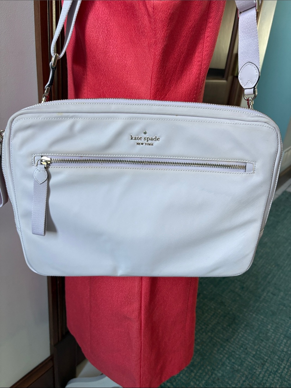 Kate Spade laptop case  Computer bag  HD nylon  pastel violet  Gold tone  Padded